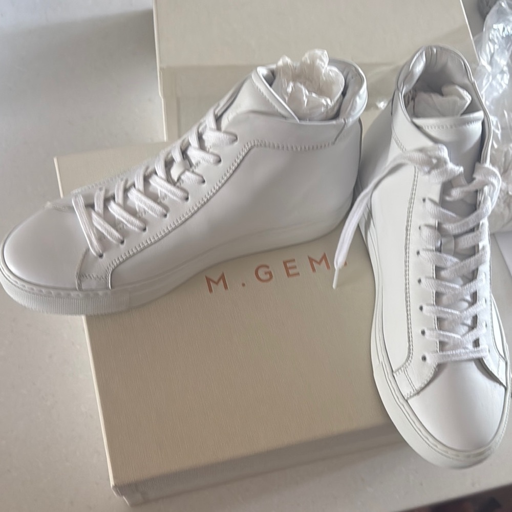 M. Gemi Women’s White High-Top Leather Sneakers: The Palestra Hightop